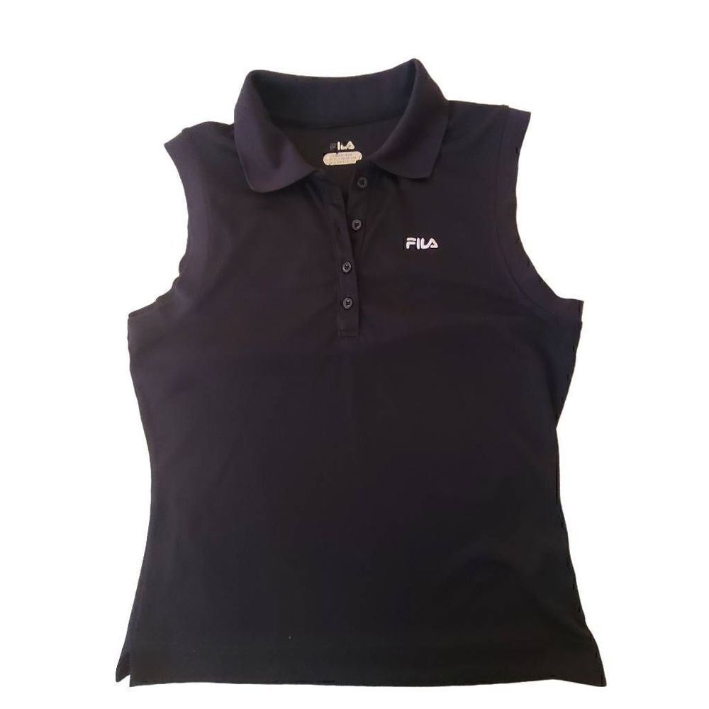 Fila Womens Black Sleeveless Collared Polo Top Small